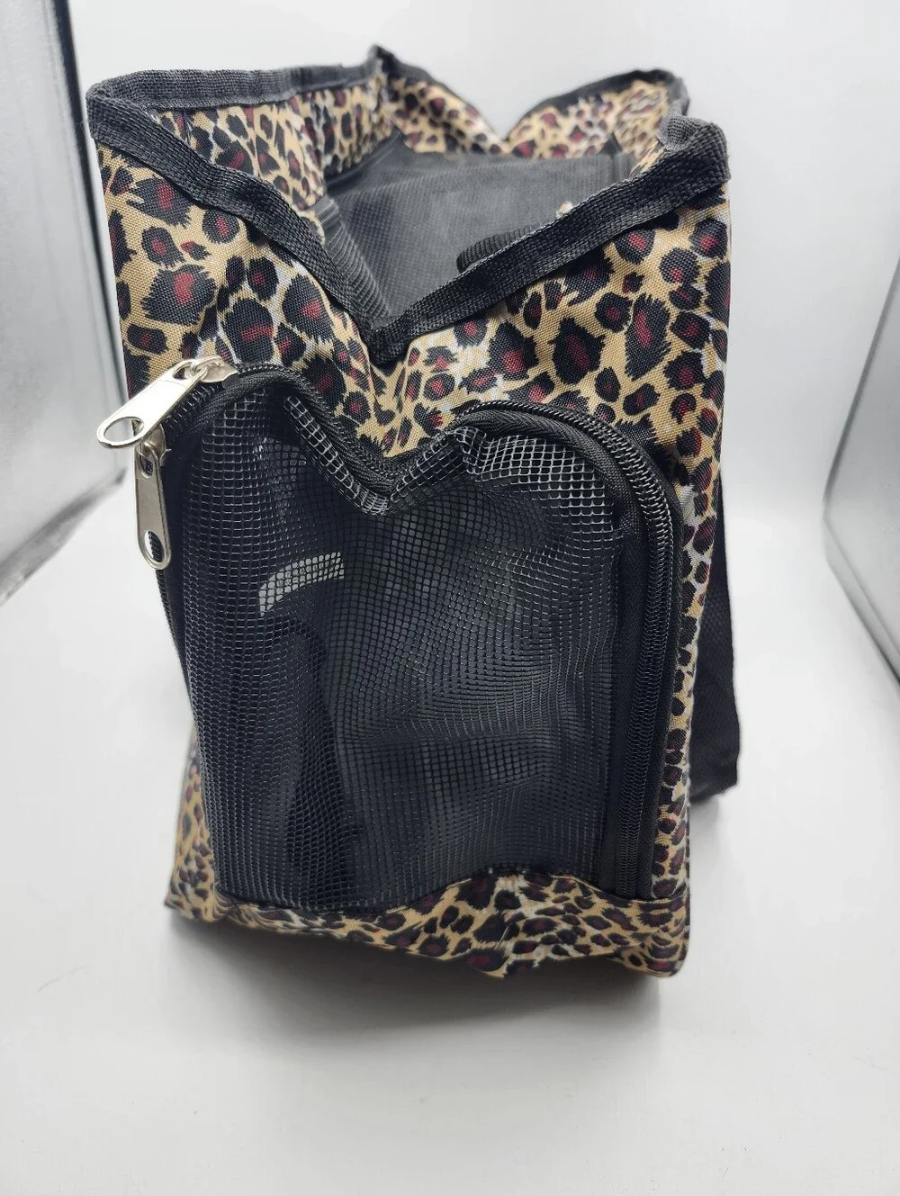 Leopard Print Mesh Small Pet Carrier Bag in Brown